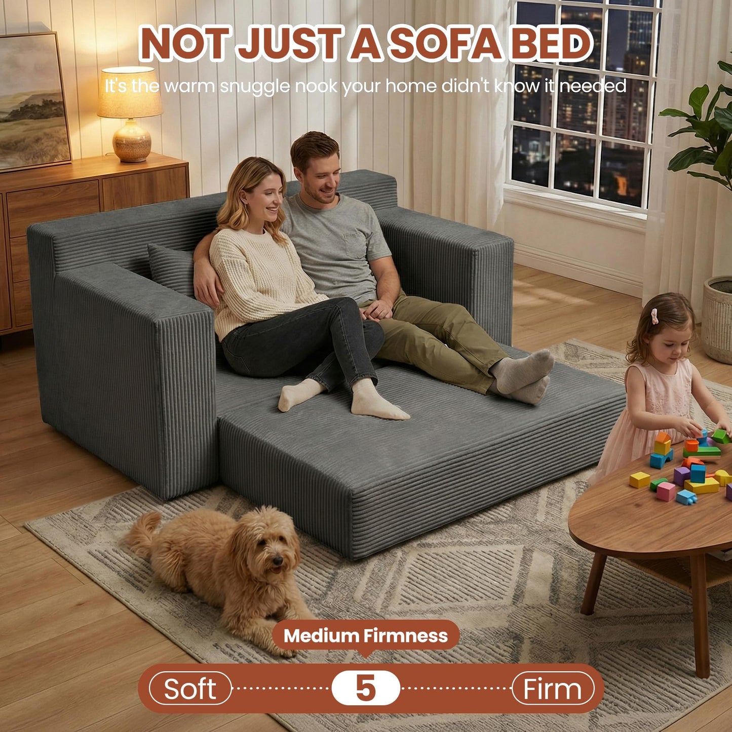 AOLVDOW Convertible Sofa Bed, 5 in 1 Small Boneless Couch Pull Out Loveseat Sleeper Sofa,Corduroy Futon Couch Folding Mattress with 4 Pillows for Living Room