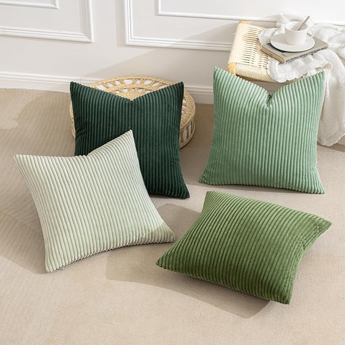 MIULEE Boho Farmhouse Sage Green Throw Pillow Covers 20x20 Inch Set of 4