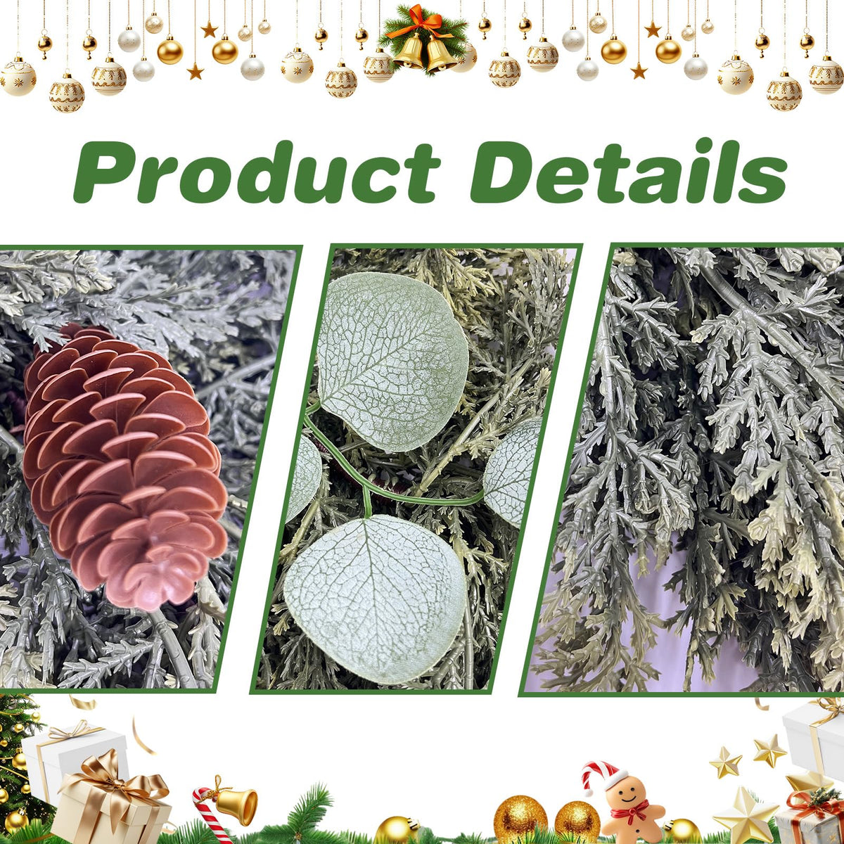 Gudegou 6FT Christmas Garland, Cedar Garlands with Eucalyptus,Artificial Pine Garland Christmas Decorations for Mantle Fireplace Outdoor Staircase