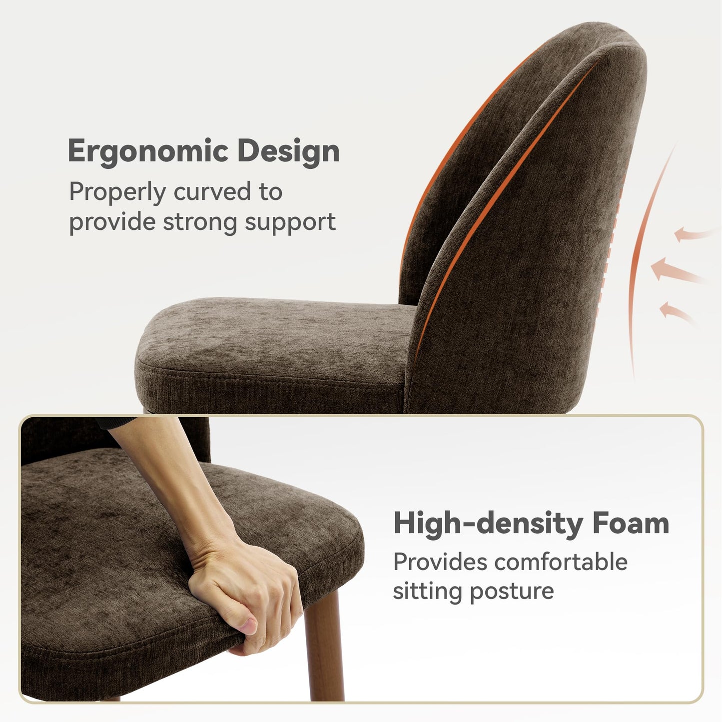 MINPINSER Dining Chairs Set of 2, Comfortable Dining Room Chairs, Modern Kitchen Chairs with Thick Cushions, Leveling Feet and Side Wing Support, Solid Wood Legs, Armless Dining Side Chairs