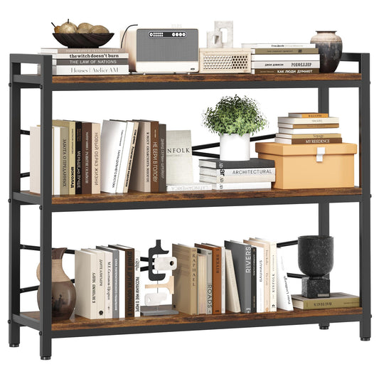 3 Tier Bookshelf 39.37" Width, Dorm Desk Hutch, Desk Shelf, Long Industrial Bookcase, Wooden Large Book Shelf for School Home Living Room Bedroom Office Storage(Vintage)