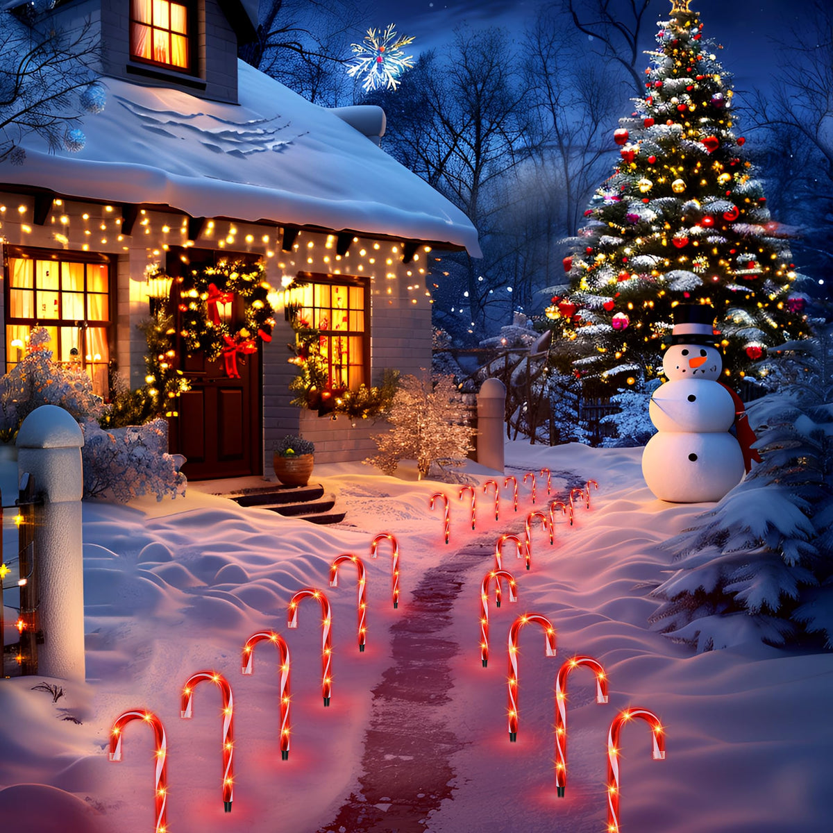 10" Christmas Candy Cane Lights (10PCS) for Landscape Decoration,Red & White Pathway Makers Lights (Include Stakes)