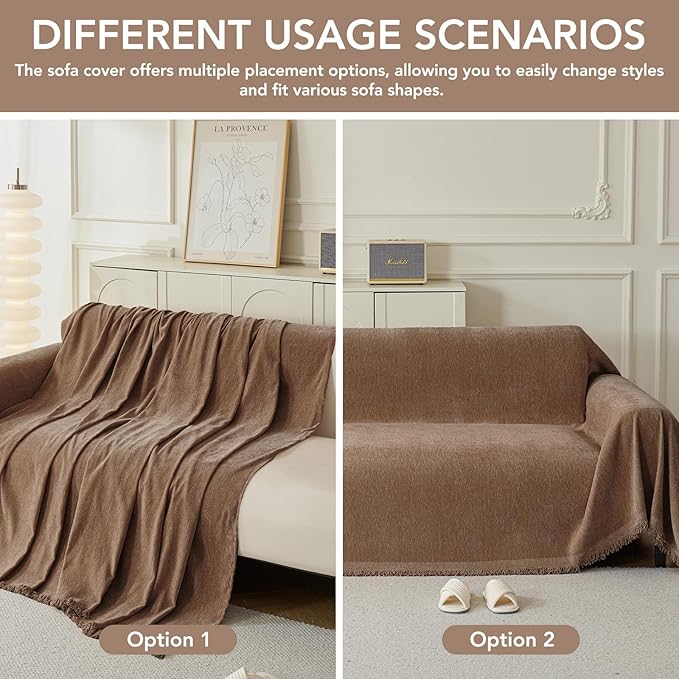 Couch Cover for Dogs, Boho Sofa Covers for 4 Cushion Couch, Chenille Sofa