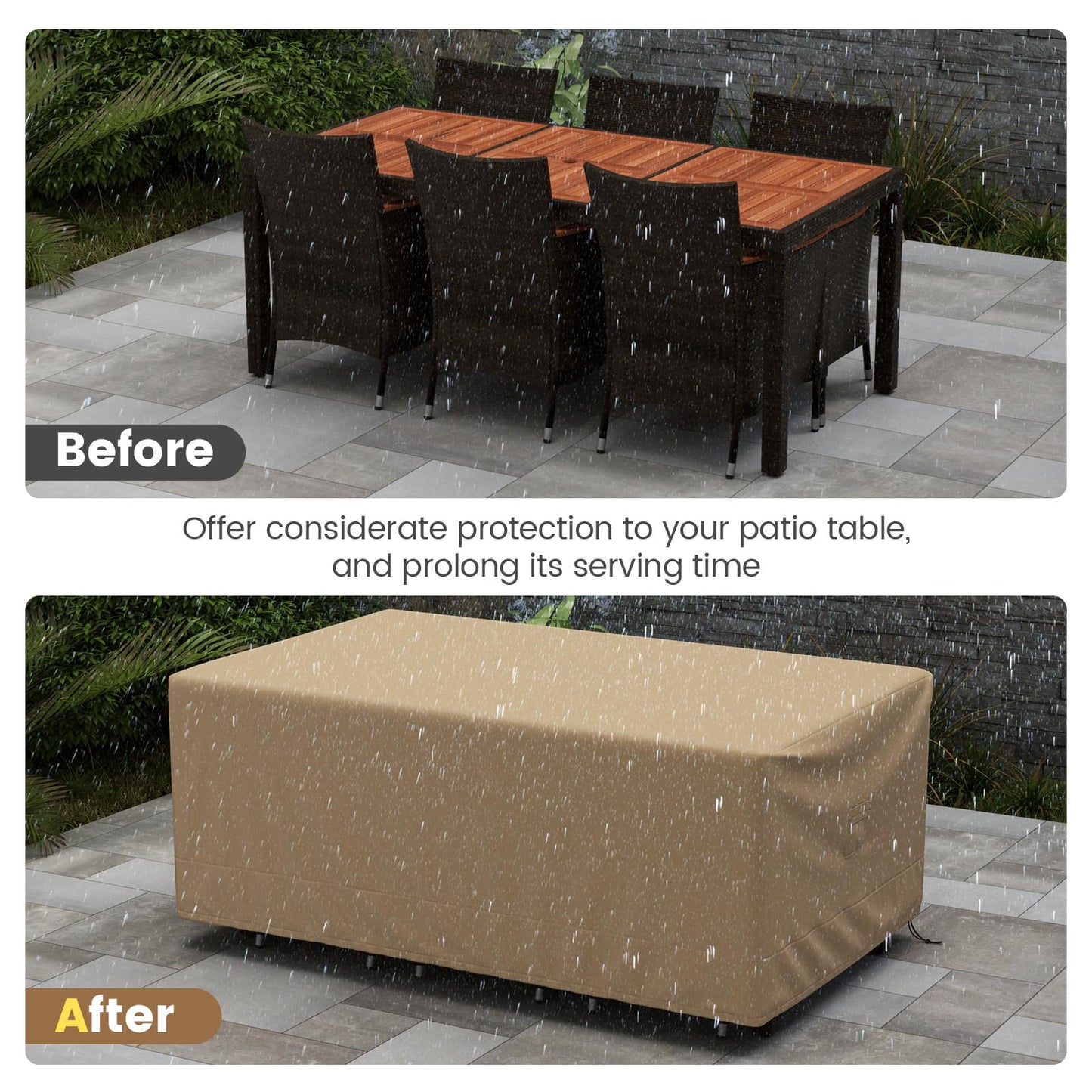 Tangkula Patio Furniture Covers, Outdoor Table Cover Waterproof with Padded Handle & Click-Close Straps, Air Vent, Heavy Duty PU, Rectangle Patio Cover for Outdoor Furniture, 90" W x 50" D x 32" H