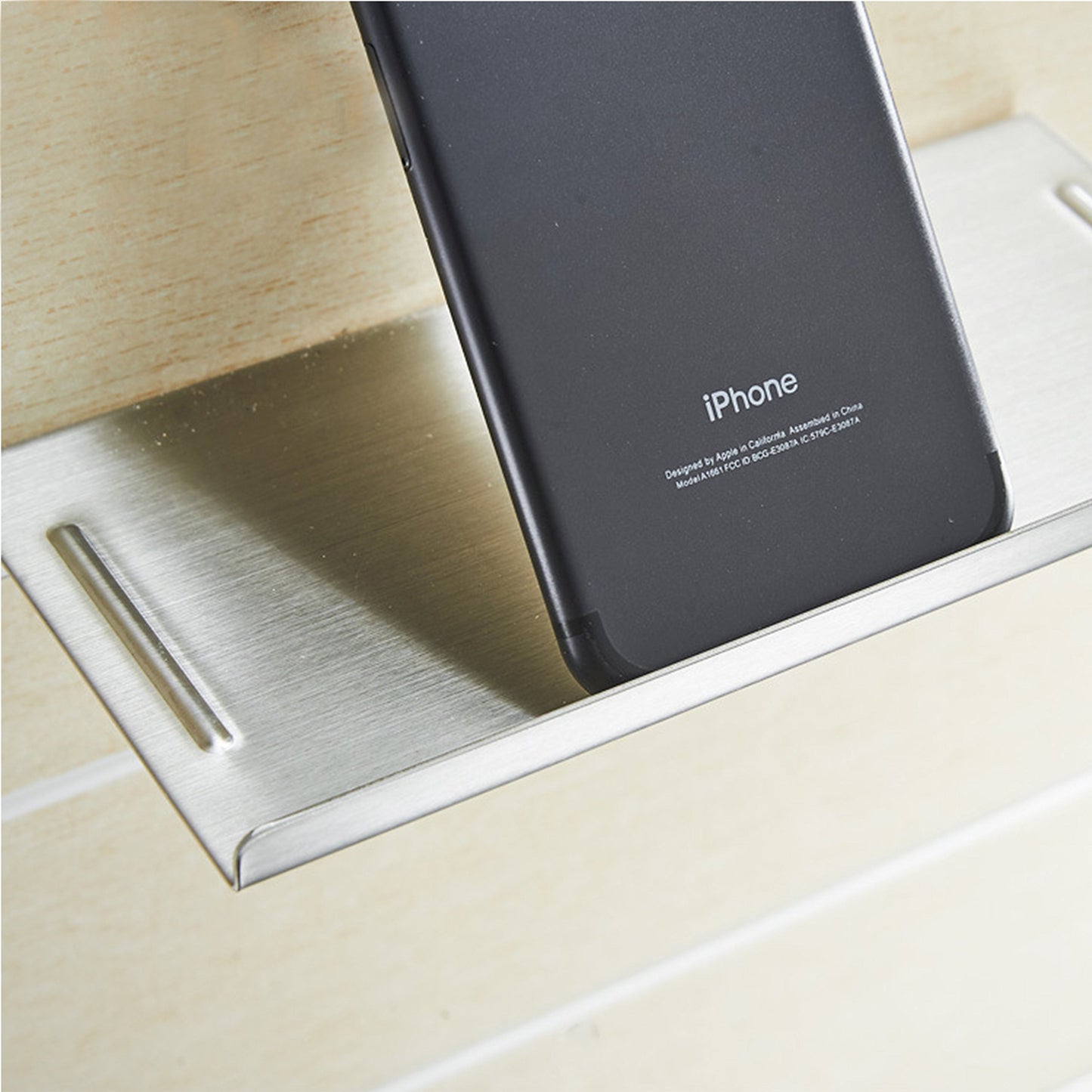 Wellsum Wall Mount Stainless Steel Bathroom Toilet Small Phone Holder Phone Shelf, Anti-Slip Style and Silver Brushed Finish