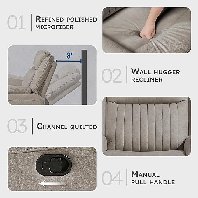 Lexicon Manual Double Reclining Sofa, Polished Microfiber Upholstered 3 Seater