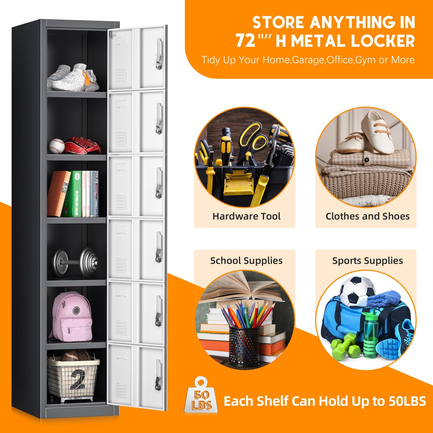 INTERGREAT Metal Locker for Employees with Lock, Steel Office Storage Locker with 6Doors, Gym Lockers Metal Cabinet for Home Office,School(Black Grey)