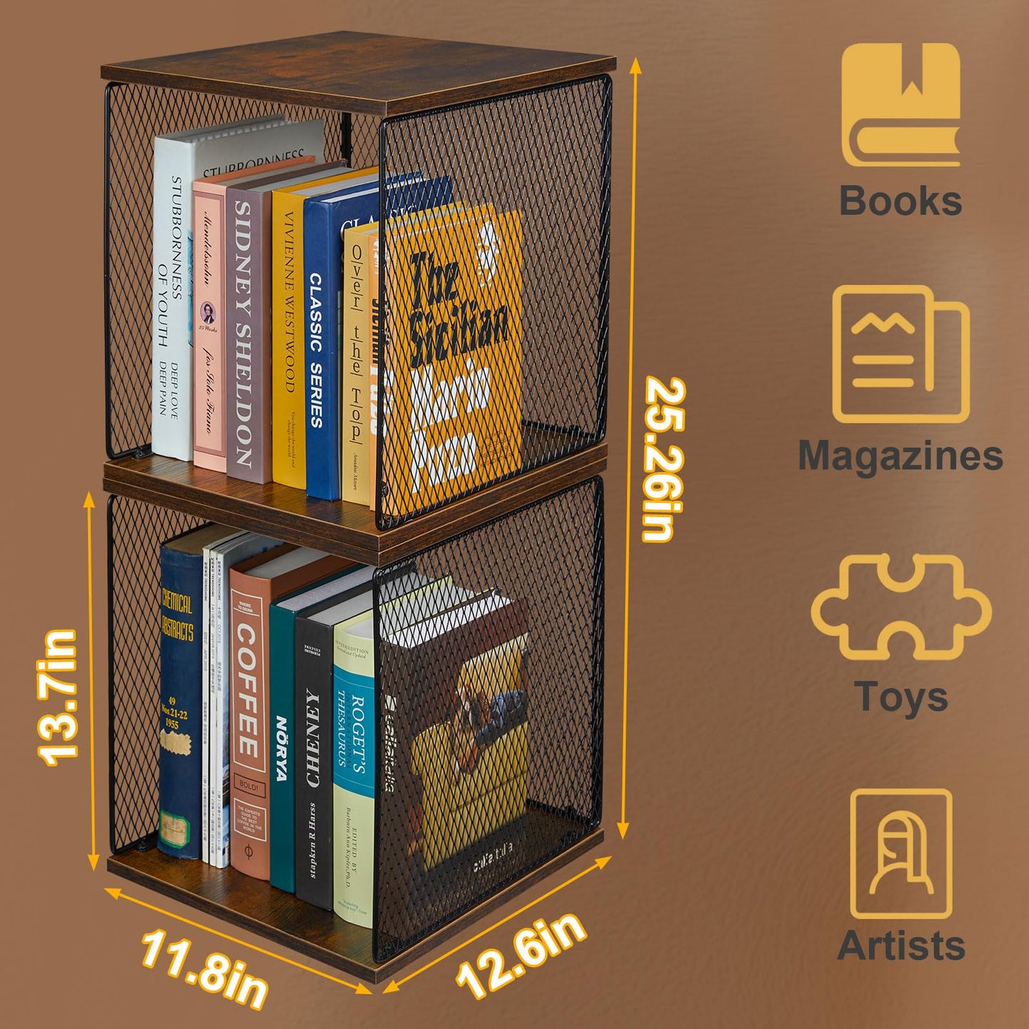 Dmevkic 2 Cube Organizer Bookshelves DIY Variable Stackable Cube Storage Organizer for Kid Bedroom,Living Room,Small Bookshelf Black Brown Wooden,No Vinyl Storage