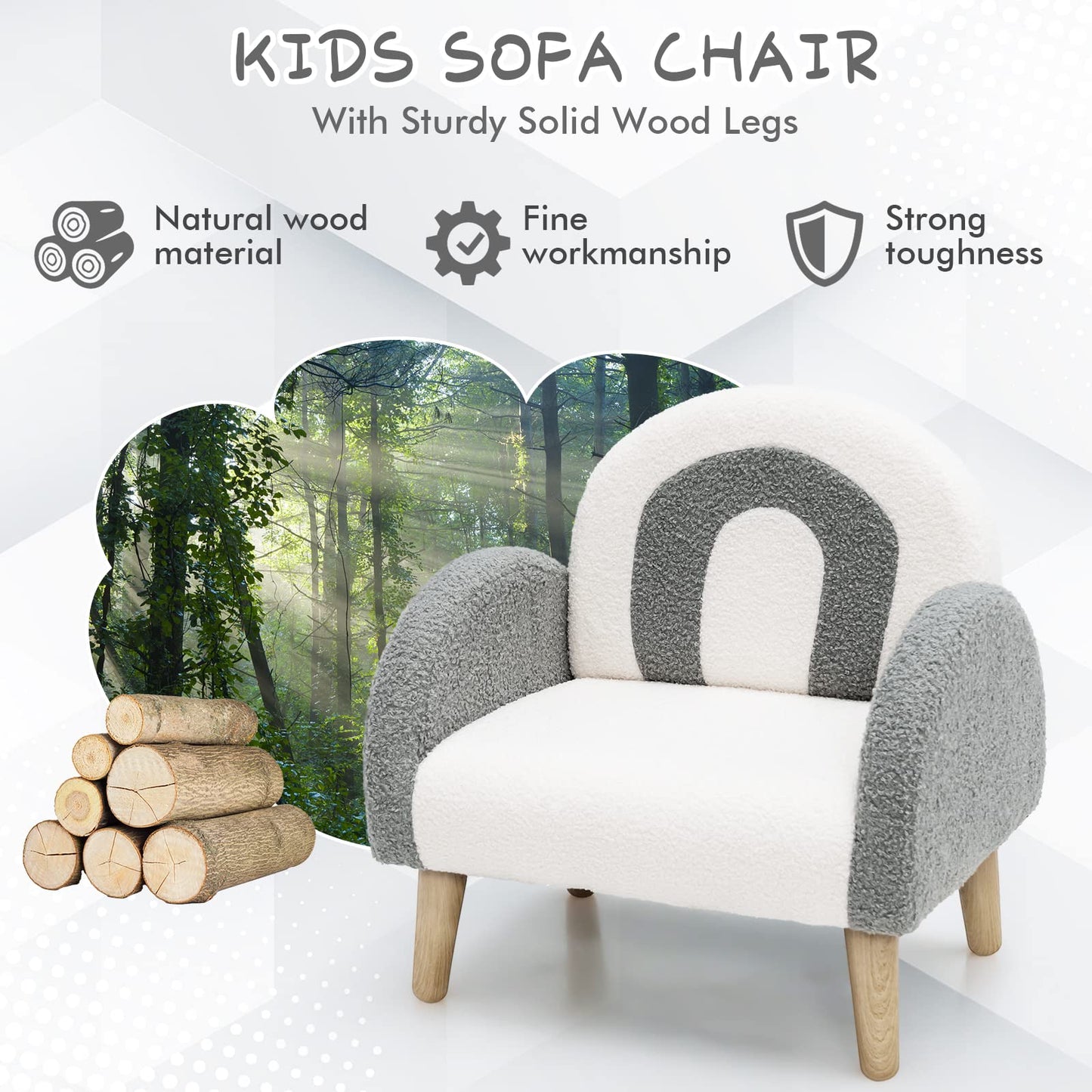 INFANS Kids Sofa, Toddler Armchair with Solid Wooden Frame Anti-Tipping Design Plush Fabric, Upholstered Children Chair for Kindergarten Playroom Preschool, Gift for Boys Girls, Toddler Couch