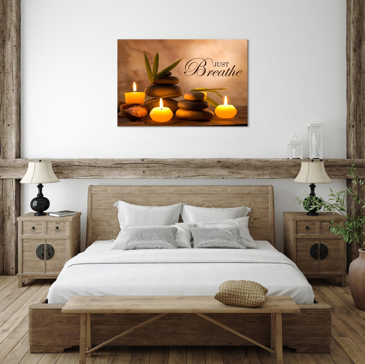 YIOZHAOFH Zen Wall Decor Just Breathe Motivational Bathroom Wall Art Yoga Room Poster for Women Spa Picture Painting Spiritual Artwork Framed for Living Room Ready to Hang (12L x 16W)