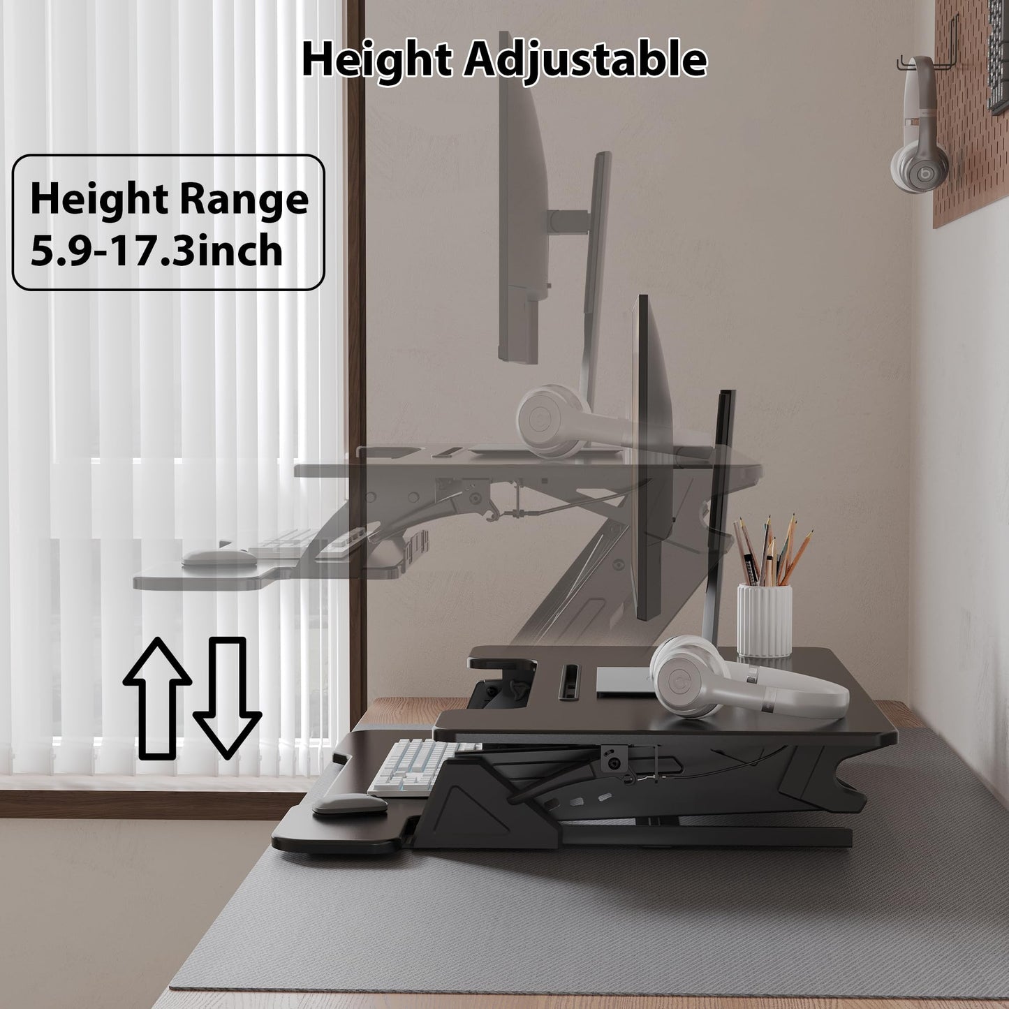 BONTEC Standing Desk Converter w/Dual Gas Spring, Height Adjustable for Dual Monitor Workstation (42")