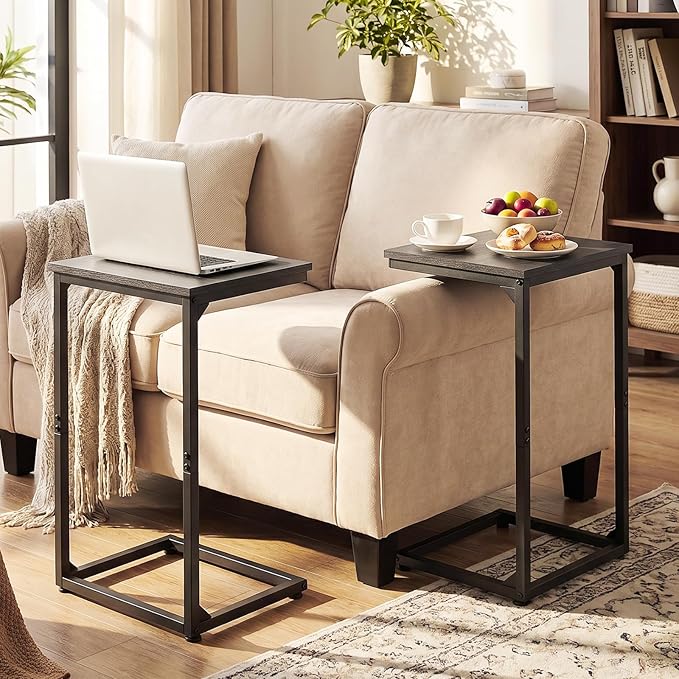 AMHANCIBLE C Shaped End Tables Set of 2, Couch Side Tables that Slide Under Sofa