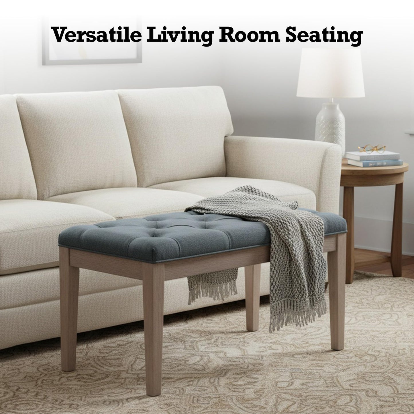 Lux Home Upholstered Bench - French Contemporary Designer Style, Rubber Wood Frame & Premium Linen | Foot of Bed, Living Room Accent or Entryway Seat (Grey, 31-1/2"W)