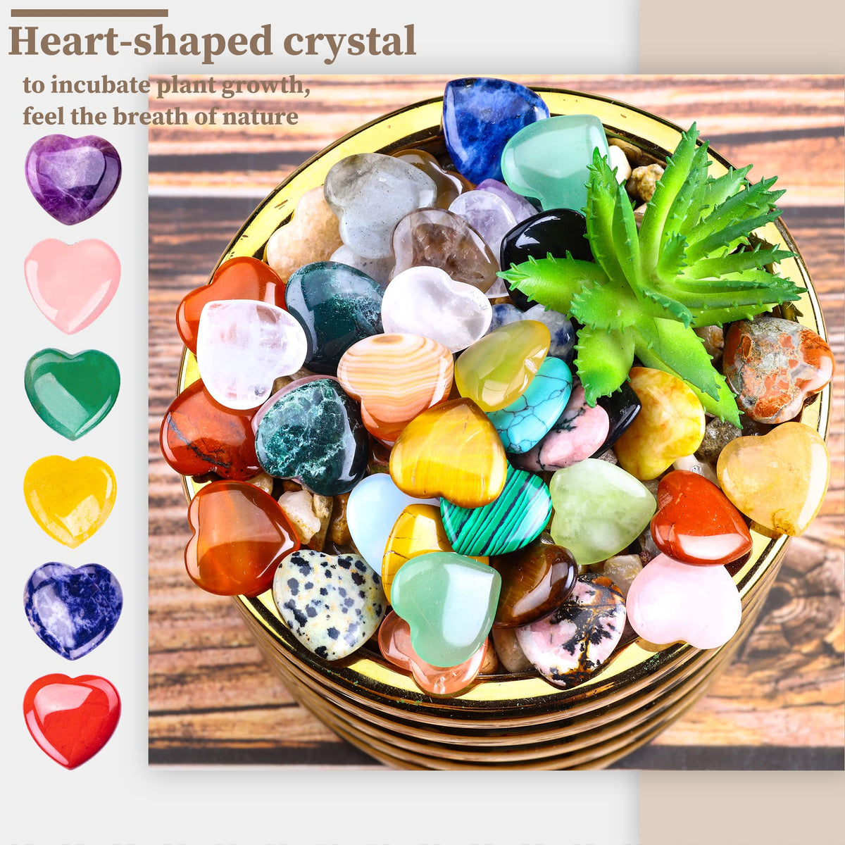 FORBY 40pcs Natural Heart Shaped Crystal Stones 0.8 Inch Pocket Hearts Bulk Stones Assorted Healing Crystals Chakra Hearts Shaped Gemstone for Anxiety Decoration Yoga Reiki Gifts137 to140g