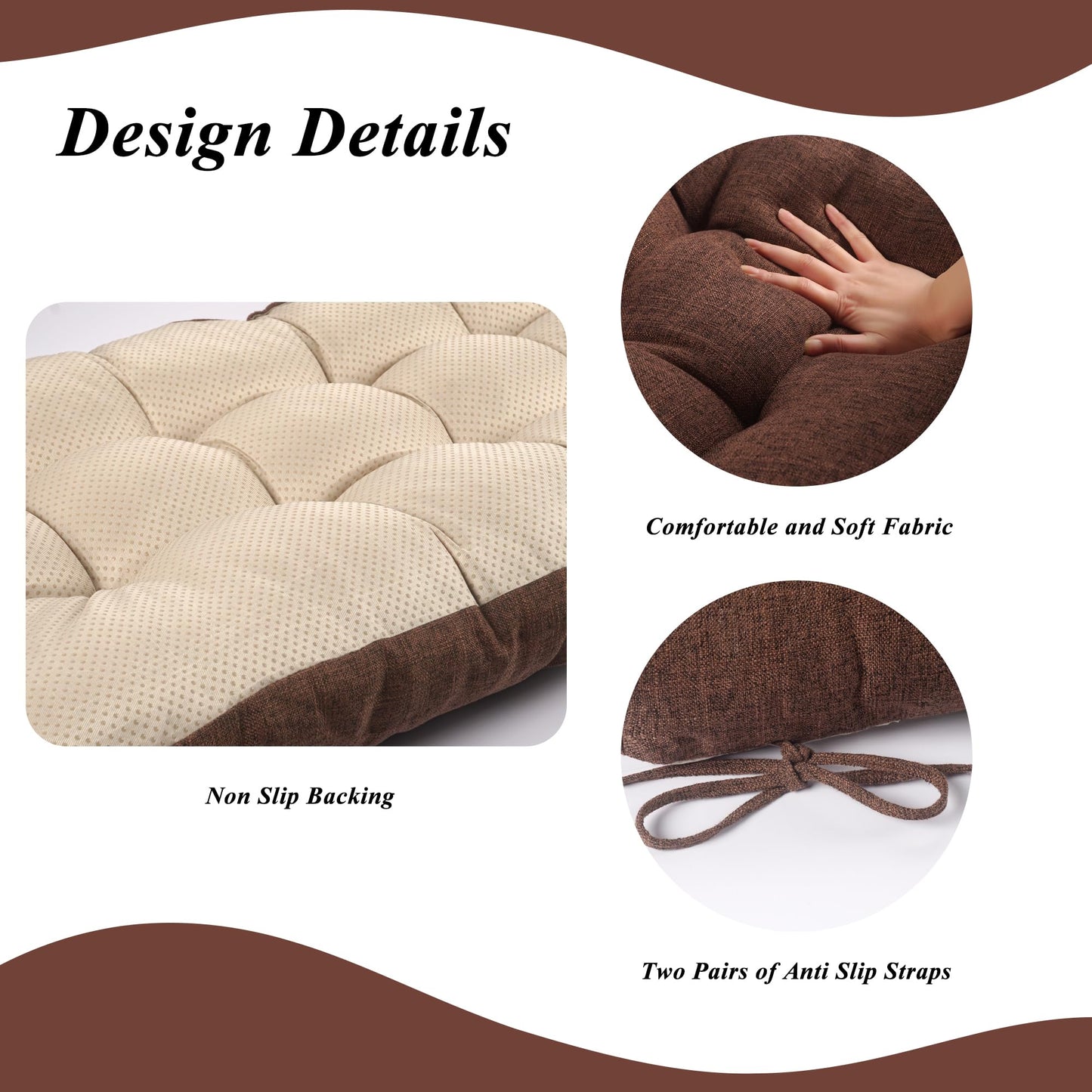 FlyGulls Bench Cushion for Indoor Furniture 48x19 inch Rectangle Bench Seat Cushion for Bay Window Entryway Bench Thick Textured Chair Cushion with Non-Slip Backing 1 Pack, Coffee