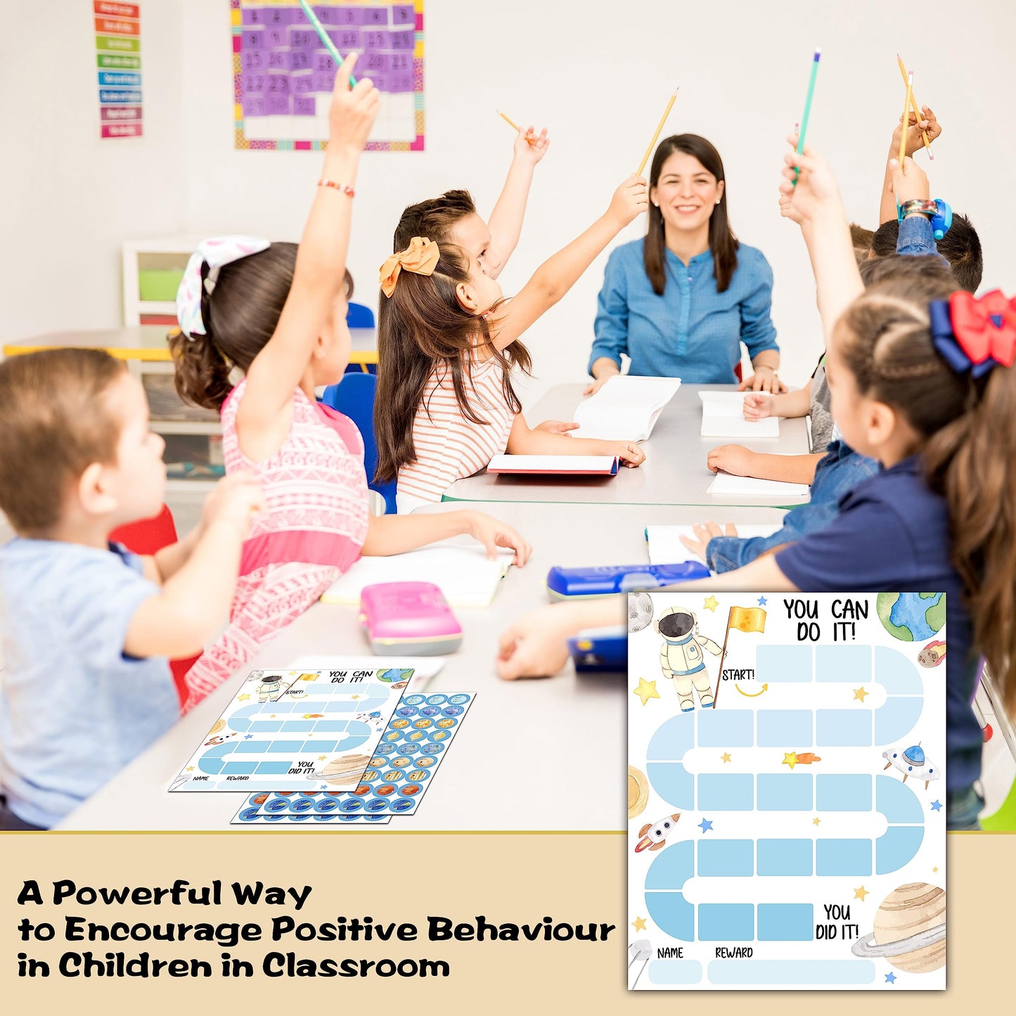 10 Outer Space Astronaut Reward Chart with 216 Round Stickers, Incentive Behavior Chart for Kids at Home Classroom, Kids Routine Daily Chore Sticker Chart-A17