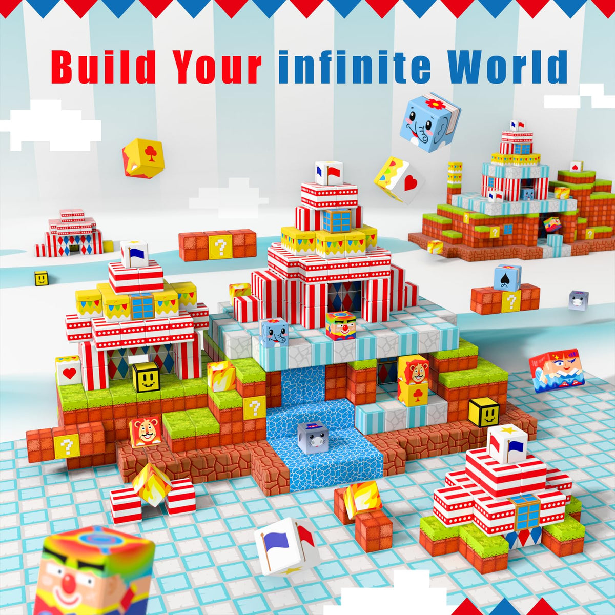 BRISTLIX 200PCS Magnetic Building Blocks with Storage Bag, 0.8in Joyful Circus STEM Magnet Cubes, Creative Construction Magnetic Blocks, Ideal Gift for Boys & Girls Age 3-12 Magnetic Cubes
