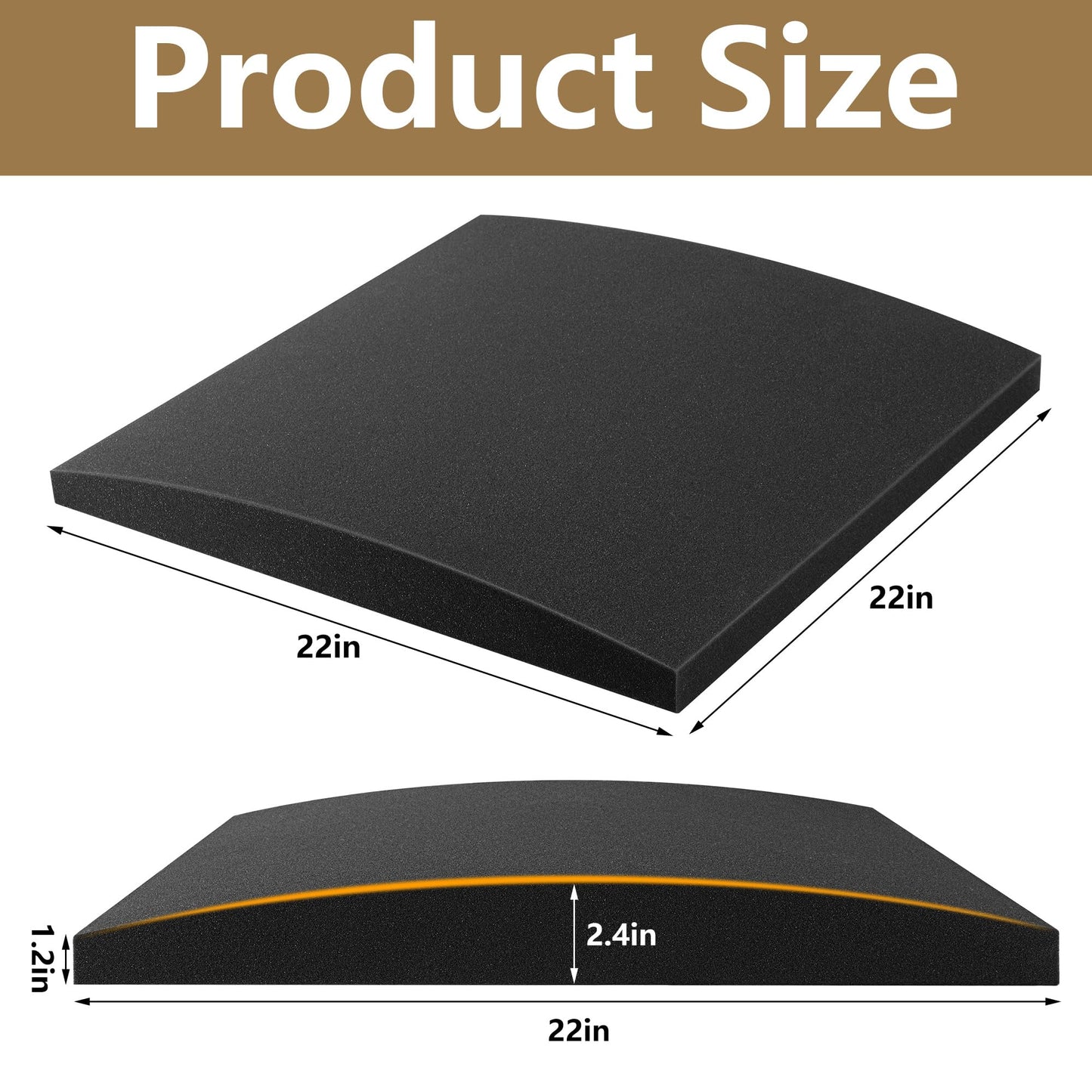 moonoom 22"x22" Couch Cushion Support, Black Sofa Cushion Sagging Repair, Curved High Density Foam Replacement for Furniture Sagging Seat Sectional Loveseat Chair (3 Pcs)