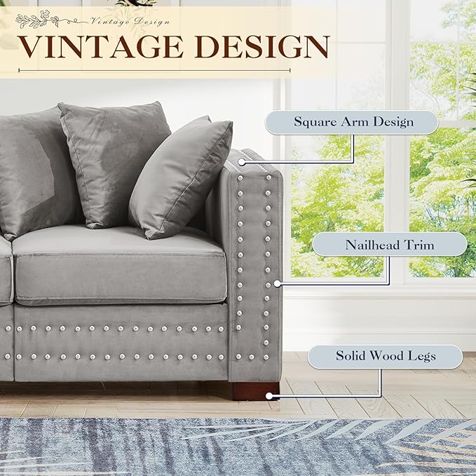 60.5"W Loveseat Sofa, Velvet Mid Century Modern Couch
