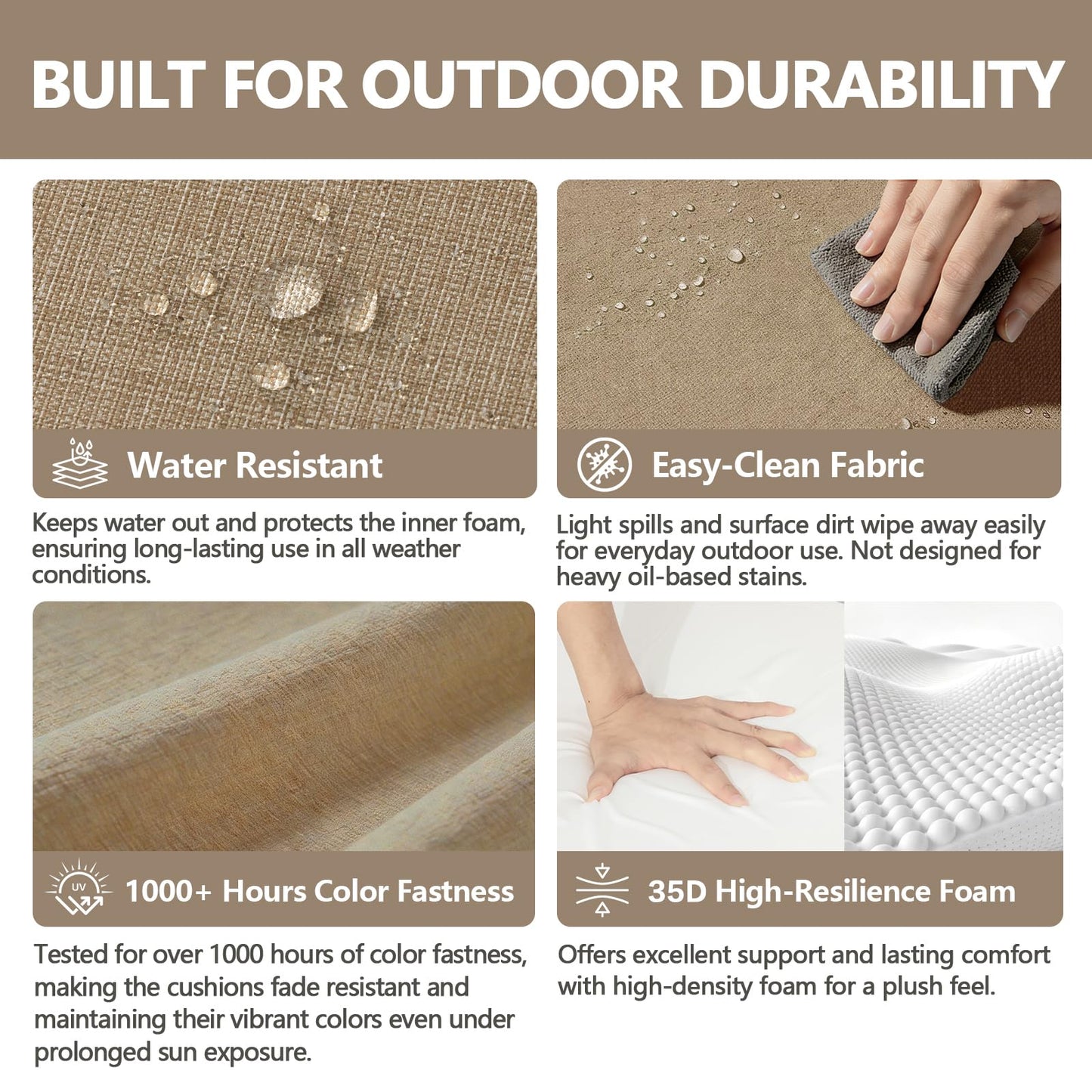 Goodgoods 24 x 28 Outdoor Patio Deep Seat Cushions 2-Pack, 1000+ Hours Fade-Resistant & Water-Resistant Outdoor Furniture Chair Cushions with 30D High-Resilience Foam for Sofa Chair, Toffee