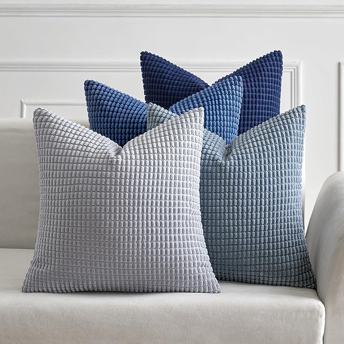 MIULEE Blue Decorative Pillow Covers 22x22 Inch Set of 4 Boho Western Farmhouse