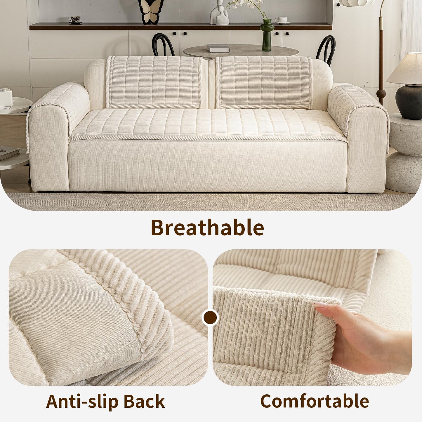 PJLZJFBY Couch Covers for Dogs Washable, 27.6"x82.7" Non Slip Couch Covers for Loveseat Sofa Pet Friendly, Soft Fuzzy Sofa Covers for Pet, Dog Couch Cover Furniture Protector(1PC,Beige White)