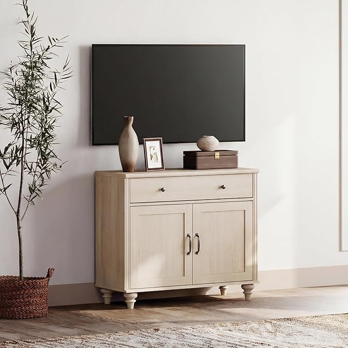 WAMPAT Farmhouse TV Stand for TVs Up to 43 inch, Wood Universal TV Stand