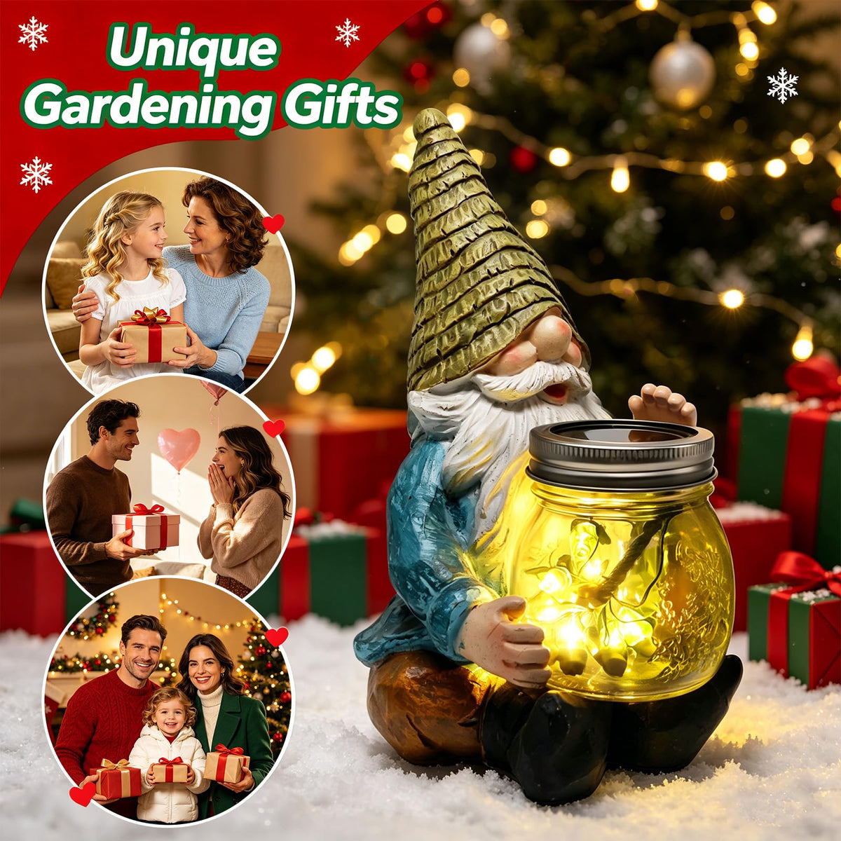 VOOKRY Solar Garden Gnome Statues, Outdoor Gnome with Firefly Solar Lights Waterproof, Birthday Gifts for Mom Women Mother's Day Christmas, Garden Figurines for Yard Decor Patio Porch Lawn Ornaments