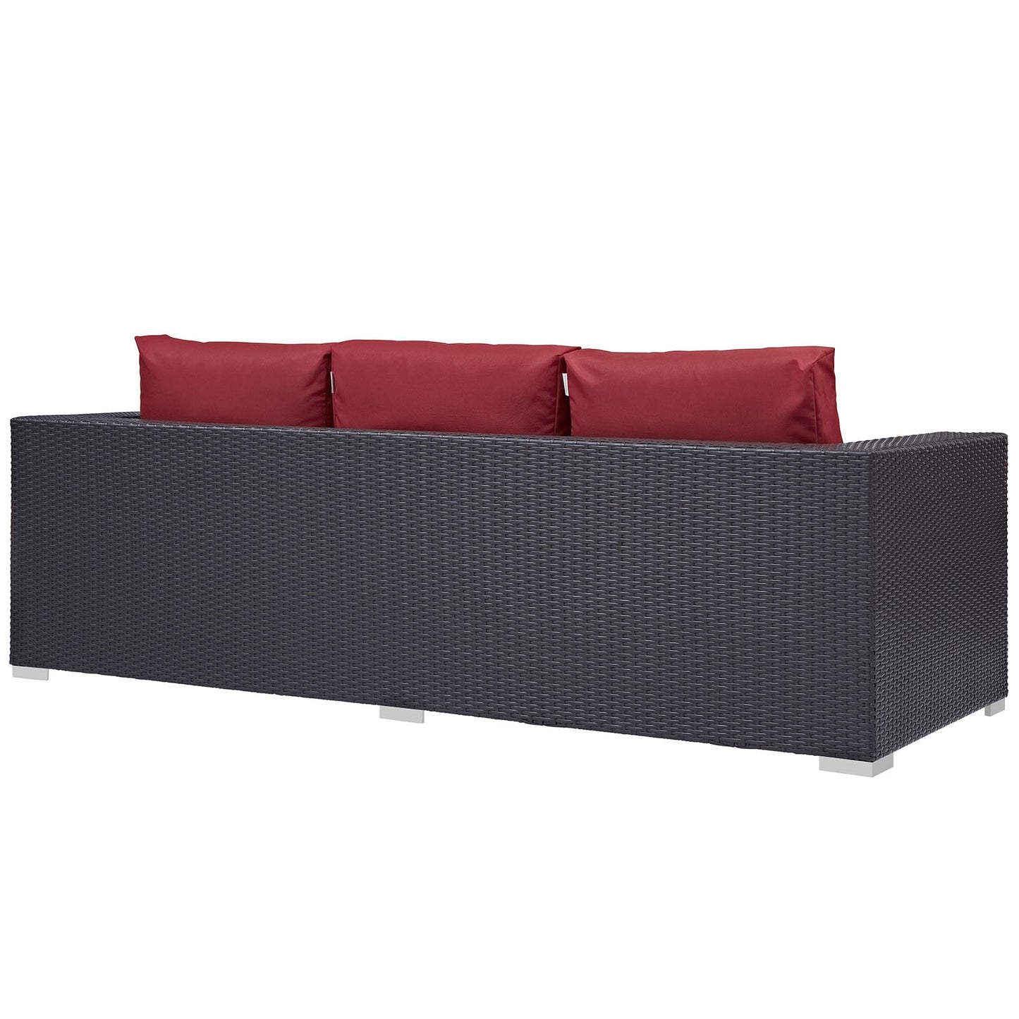 Modway Convene Wicker Rattan Outdoor Patio Sofa with Cushions in Espresso Red