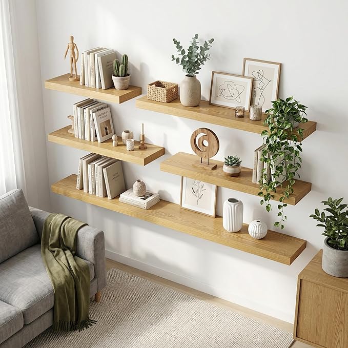 12 inch Deep Floating Shelves for Wall, 72 inch Wide Engineered Wood Wall