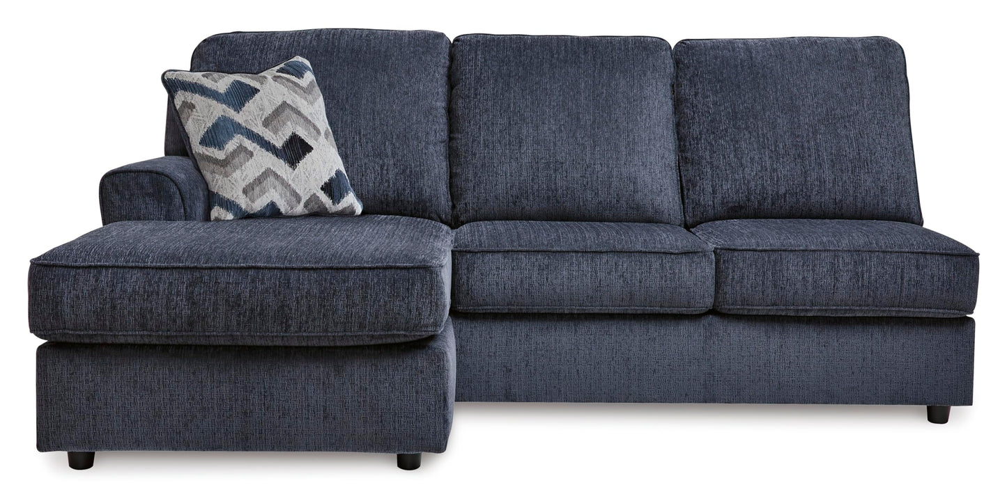 Signature Design by Ashley Albar Place Contemporary U-Shaped 2-Piece Sectional with Loose Seat Cushions and 2 Accent Pillows, Blue