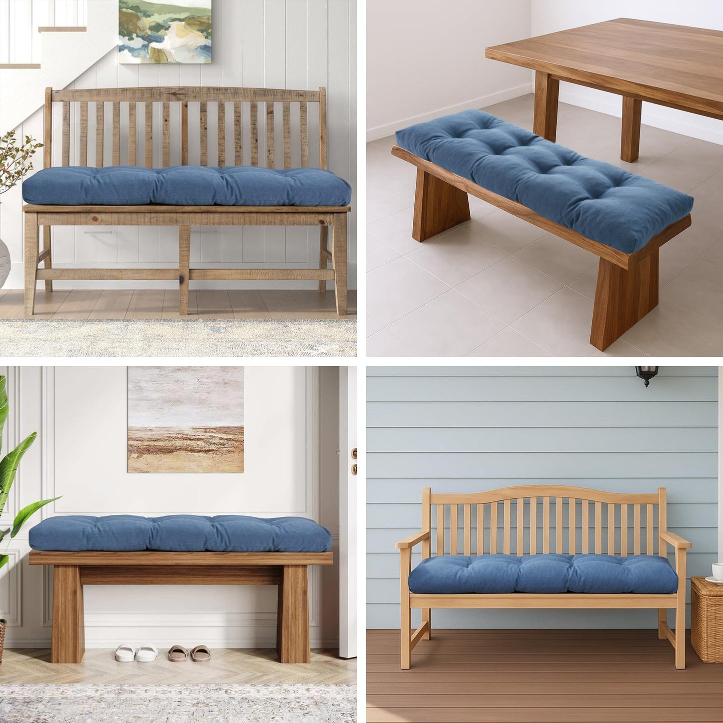 WEOAVRY 42 Inch Bench Cushions for Indoor Furniture, Super Soft Rectangle Bench seat Cushion Pad with Non-Slip Bottom, Waterproof Bench Pad for Window Porch(Blue, 42x16x4.5 Inch)