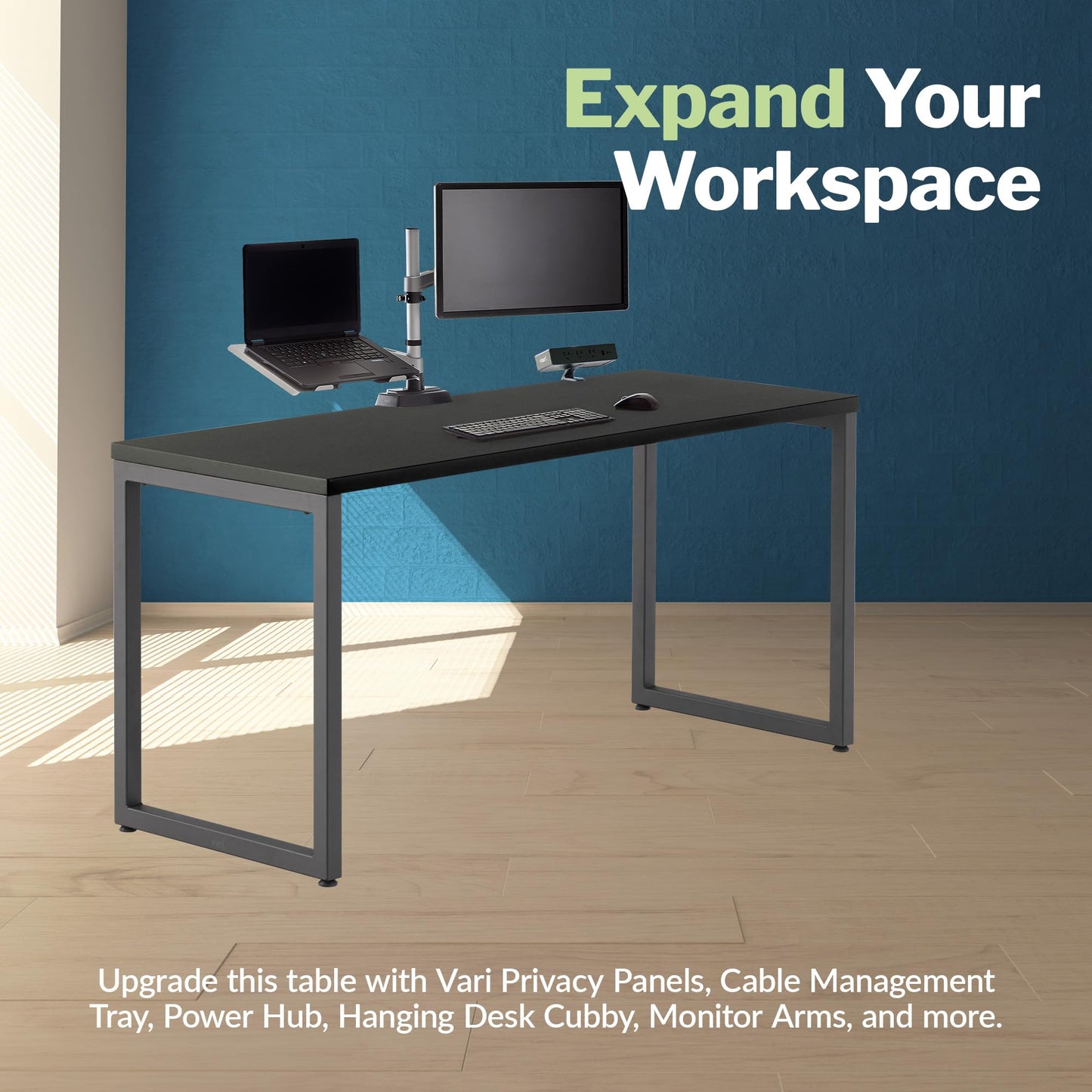 Vari Table 48x24 Office Desk – Modern Computer Desk & Workstation for Home Office or Commercial Workspace, 300 lb Capacity (Reclaimed Wood/Black)