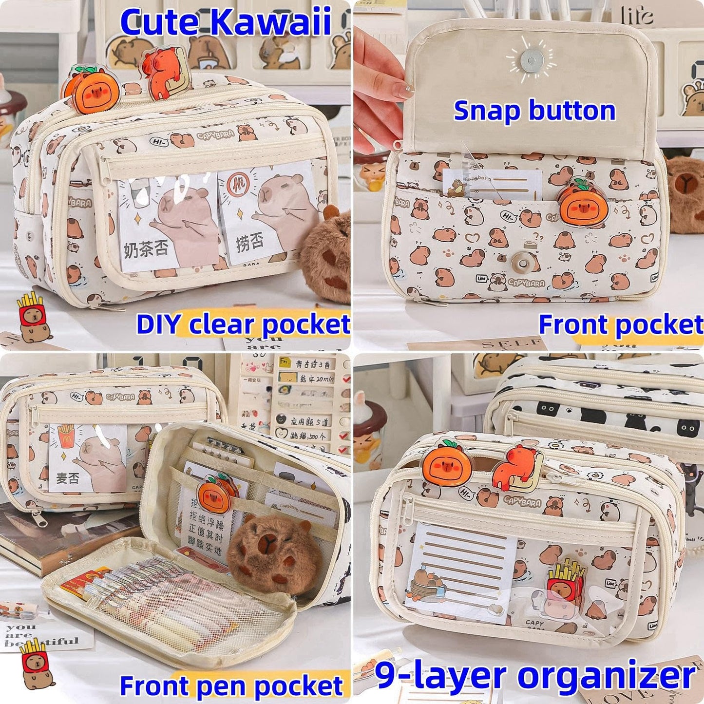 VTYFRY Cute Kawaii Pencil Case Pouch Cartoon Pen Box Holder Organizer for Office Workspace Supplies Desk Accessories Travel Essentials Aesthetic Trendy Cool Stuff Gift Large Capacity (Fox)