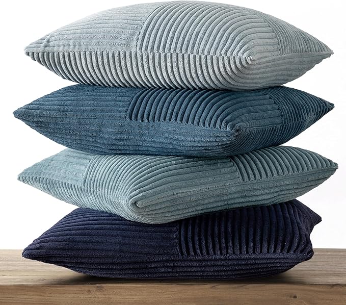 MIULEE Dusty Blue Navy Farmhouse Throw Pillow Covers 16x16 Inch Set of 4 Boho