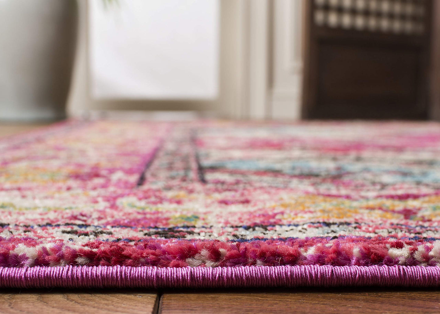SAFAVIEH Monaco Collection Runner Rug - 2'2" x 14', Pink & Multi, Non-Shedding & Easy to Clean, Distressed Medallion Design, Ideal for Hallway, Foyer, Entryway, Kitchen, Bedroom (MNC243D)