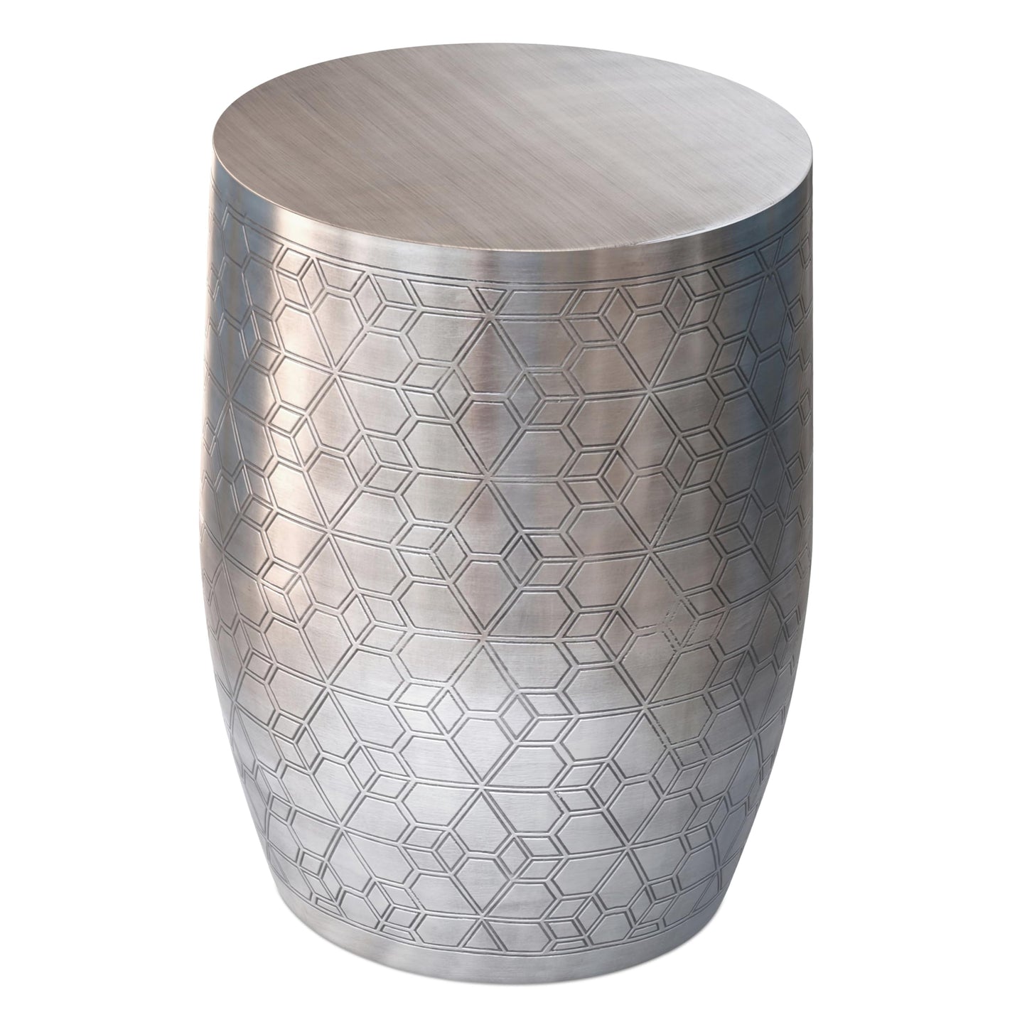 SIMPLIHOME Johnsen Metal Table - 15 inch Wide Solid Iron Round Accent Table in Antique Silver, Boho Side or End Table for Living Room or Bedroom with Etched Geometric Pattern, Assembled