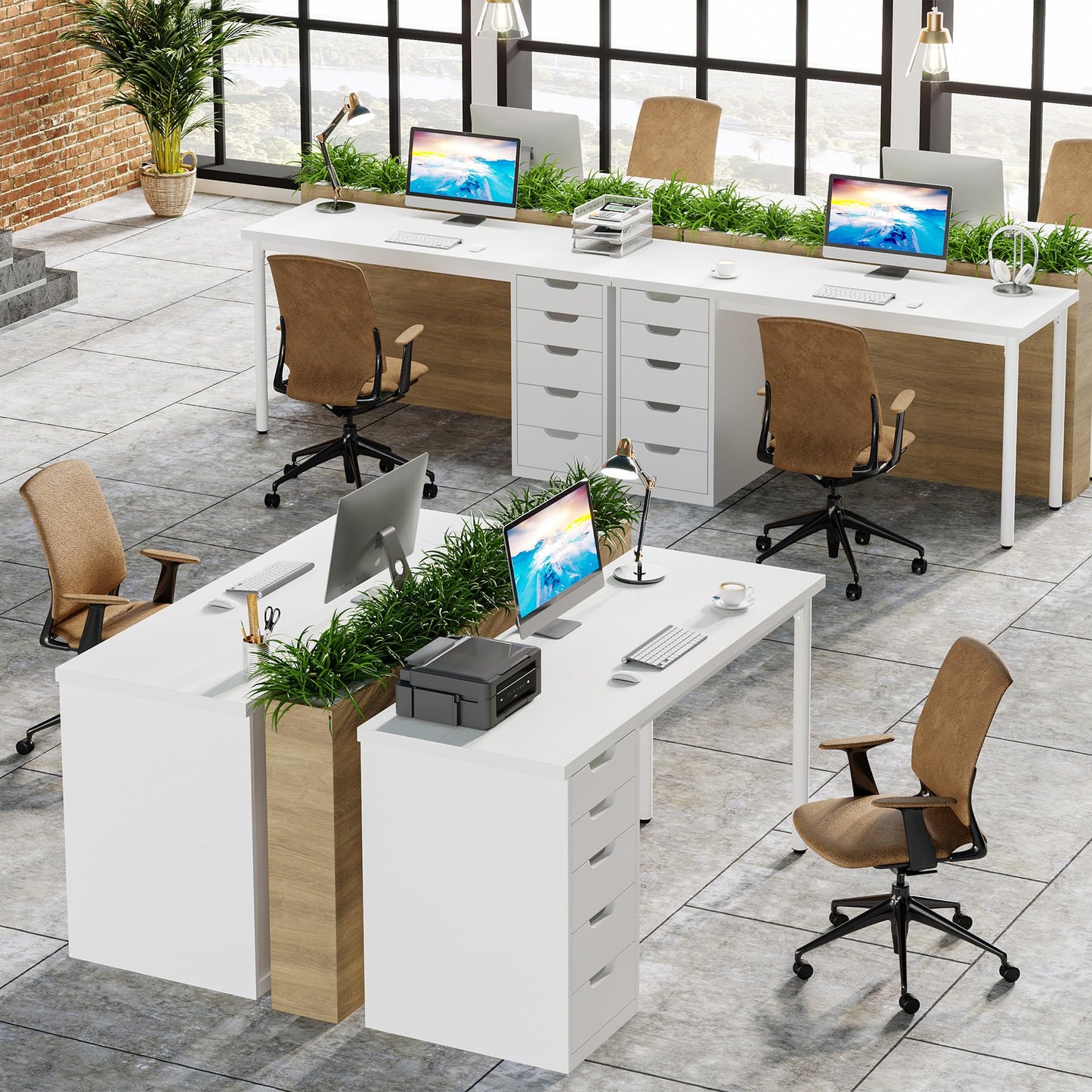 Tribesigns Computer Desk with 5 Drawers, 47 inches Rustic Brown Home Office Desk with Storage, Modern Simple Laptop Desk Study Writing Table for Small Spaces (1, White)