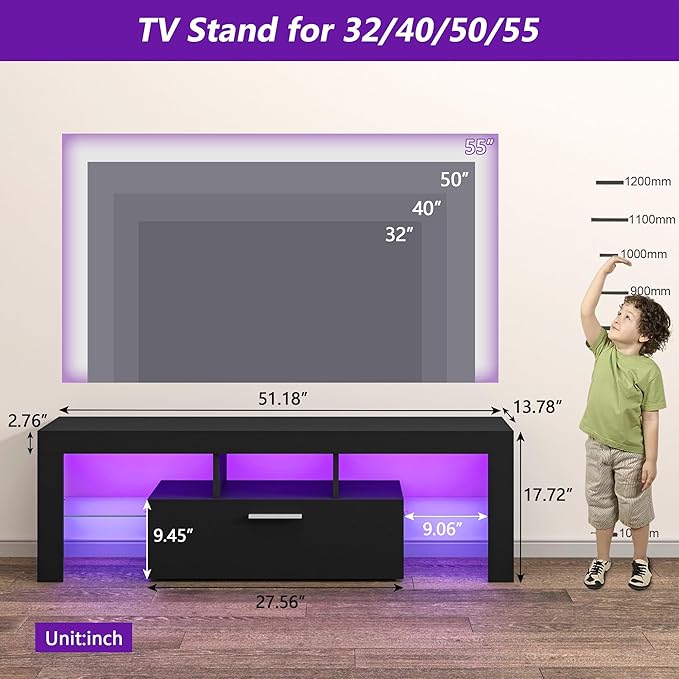 Clikuutory Modern Lighting 51 inch TV Stand