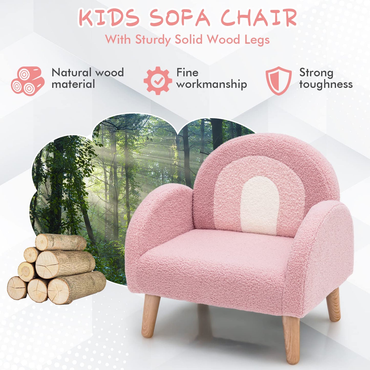 INFANS Kids Sofa, Toddler Armchair with Solid Wooden Frame Anti-Tipping Design Plush Fabric, Upholstered Children Chair for Kindergarten Playroom Preschool, Gift for Boys Girls, Toddler Couch