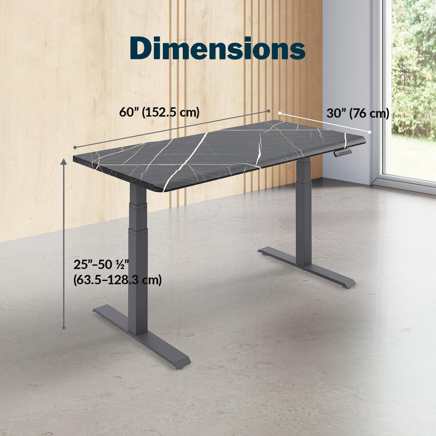 Vari ComfortEdge 60x30 Inch Adjustable Electric Standing Desk – Limited Edition Sit Stand VariDesk with Memory Presets & Sloped Front Edge + Tool-Free Assembly (Black Marble/Slate Legs)