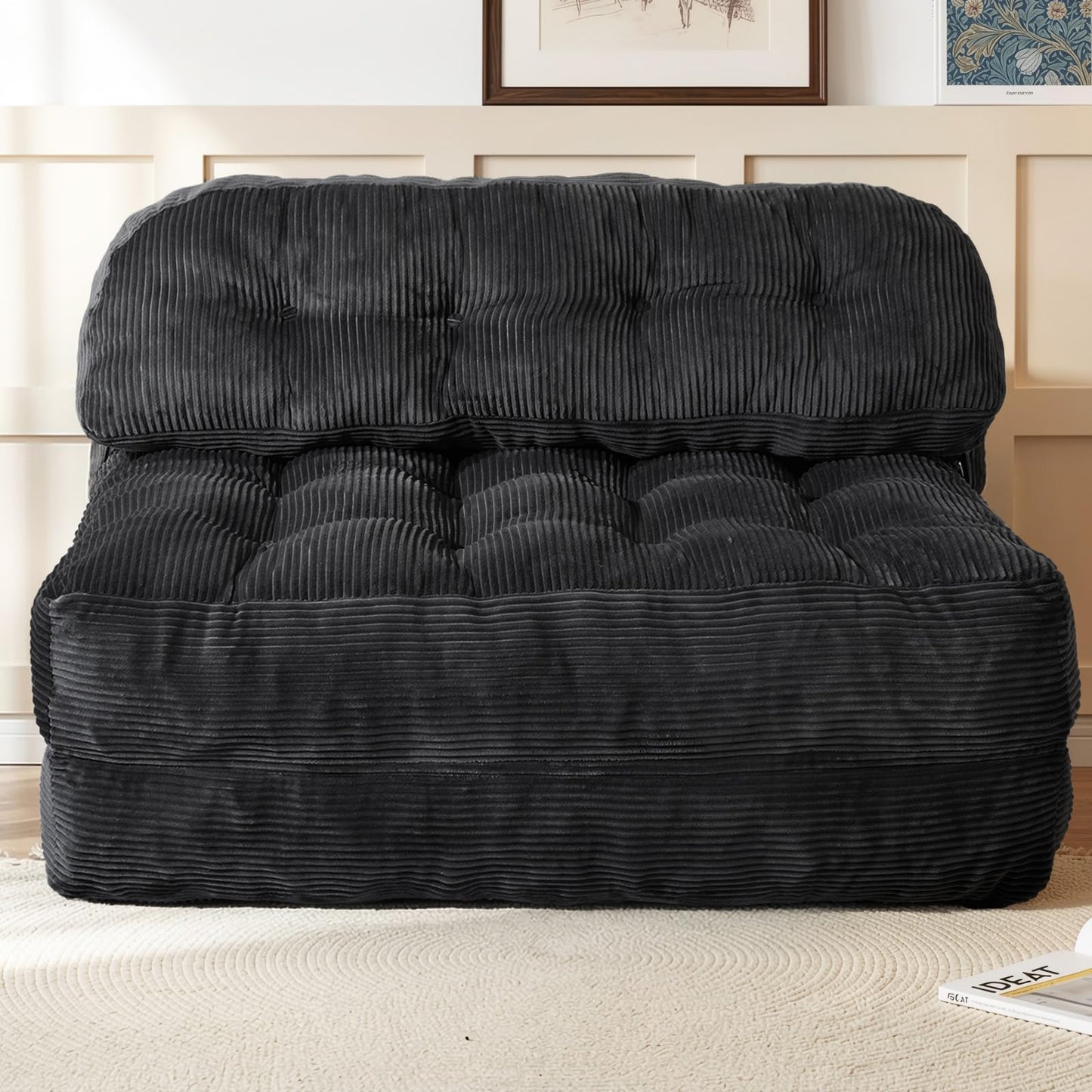 Vellorise Folding Sofa Bed, Convertible Sleeper Chair with Back Support and Pillow Futon, Boneless Matress, for Living Room/Guest Use/Home Office, Foldable Chair Bed for Adults, Black, Full