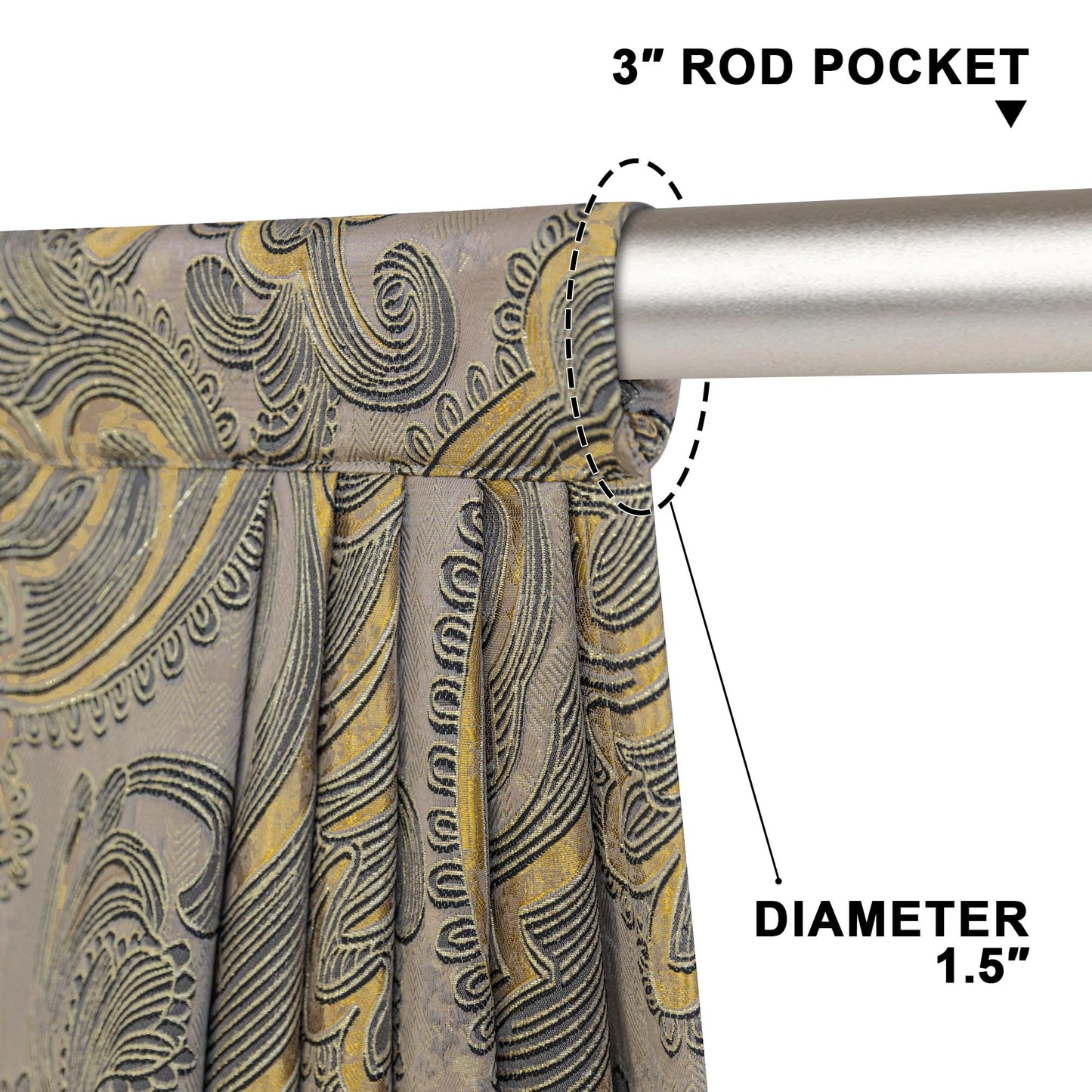 Loom and Mill European Antique Waterfall Valance for Living Room, Luxury Jacquard Damask Swag Valances with Tassels, Taupe Gold Swag Curtains for Bedroom Window Holiday Decor(W59 Inch,1 Panel)