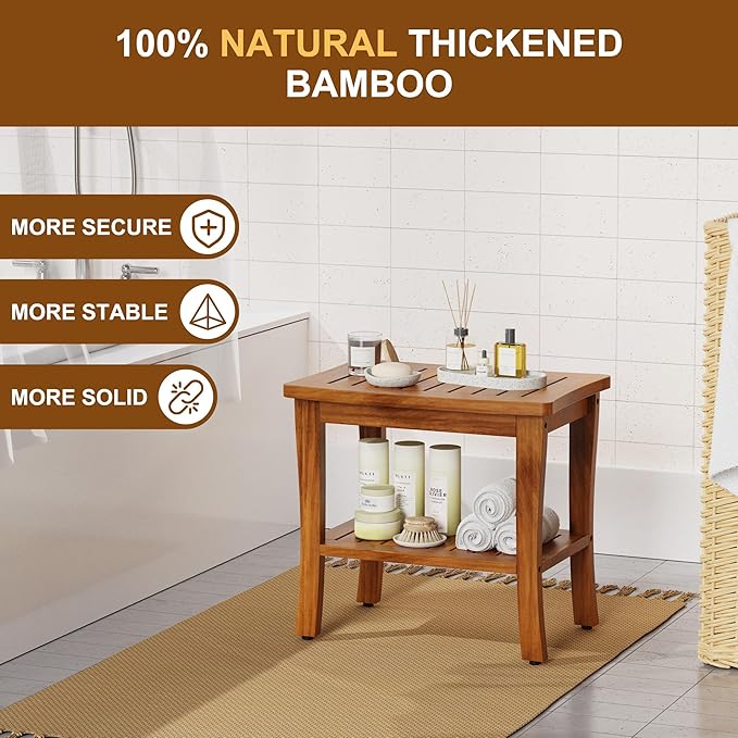 Large Teak Wood Shower Bench Stool