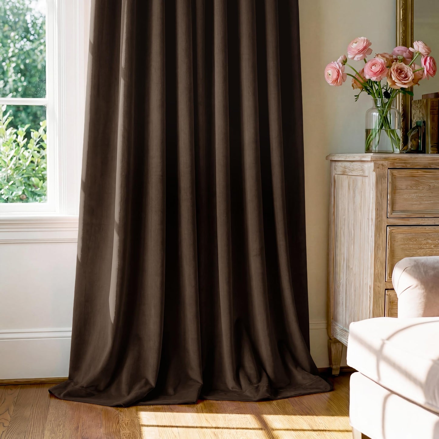 StangH Brown Velvet Curtains Room Darkening 84 inches Long for Bedroom, Soft Thermal Insulated Window Drapes Sound Dampening with Grommet for Living Room/Office, W42 x L84, 2 Panels