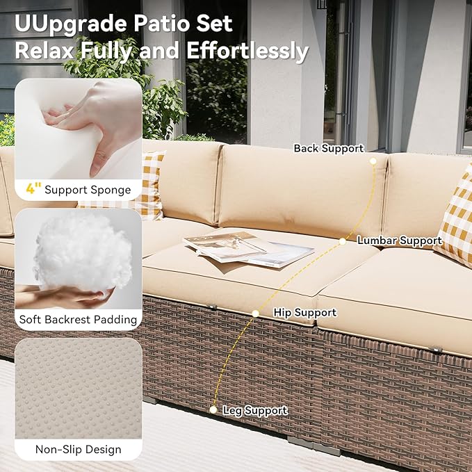 Aoxun Patio Furniture Set, 7 Piece Outdoor Sectional Sofas