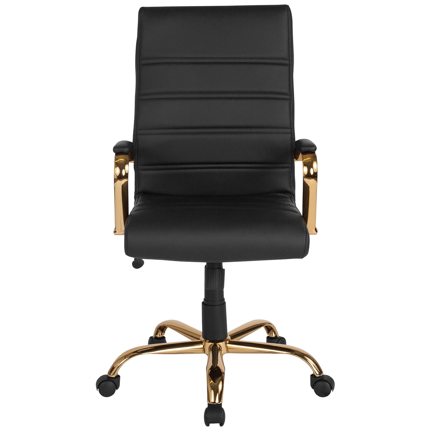 Flash Furniture Whitney High-Back Swivel LeatherSoft Desk Chair with Padded Seat and Armrests, Adjustable Height Padded Office Chair, Black/Gold