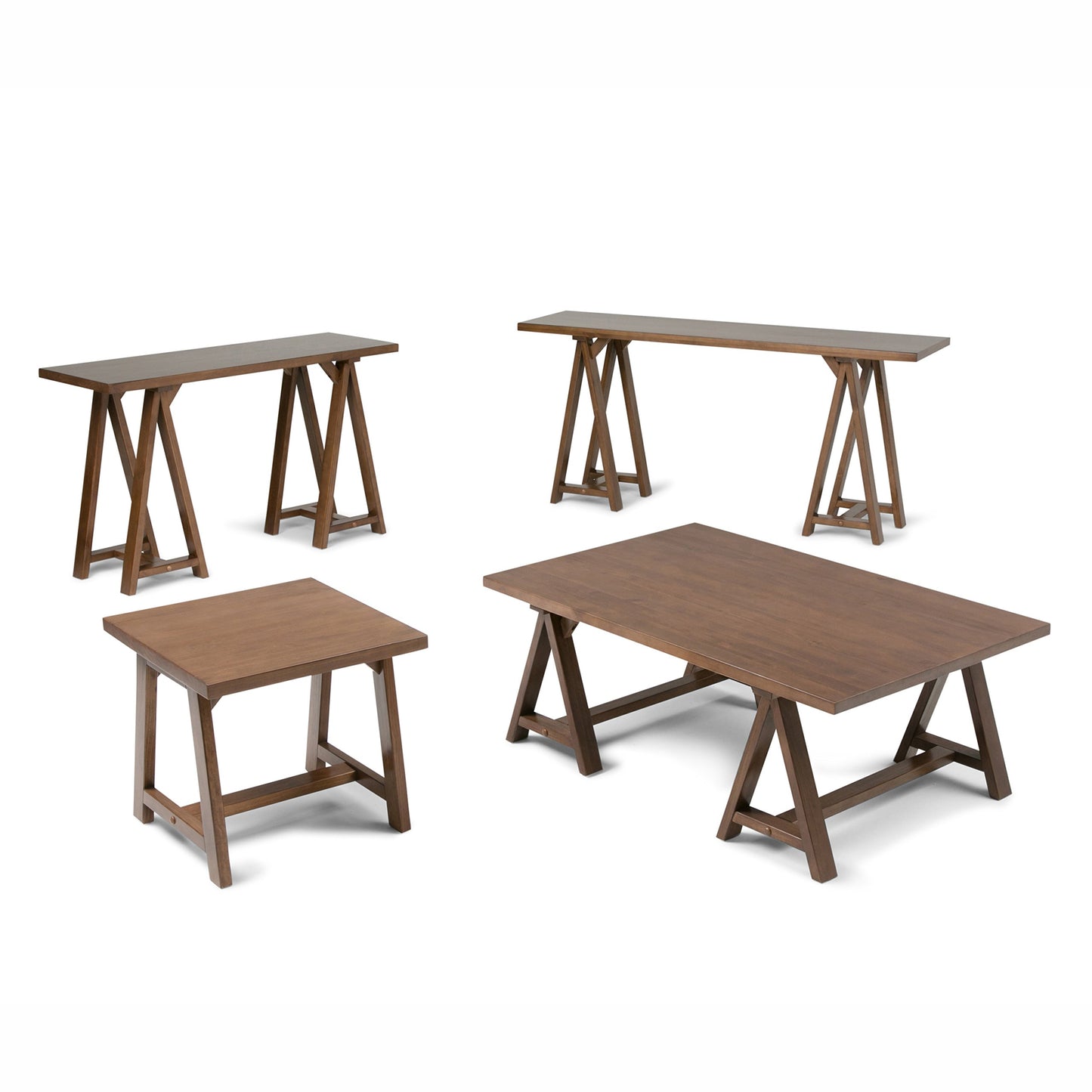 SIMPLIHOME Sawhorse Console Table - 50 Inch Wide Solid Wood Sofa Table in Medium Saddle Brown, Modern Industrial Entryway Table for Living Room with Extra Thick Top and Sawhorse Legs