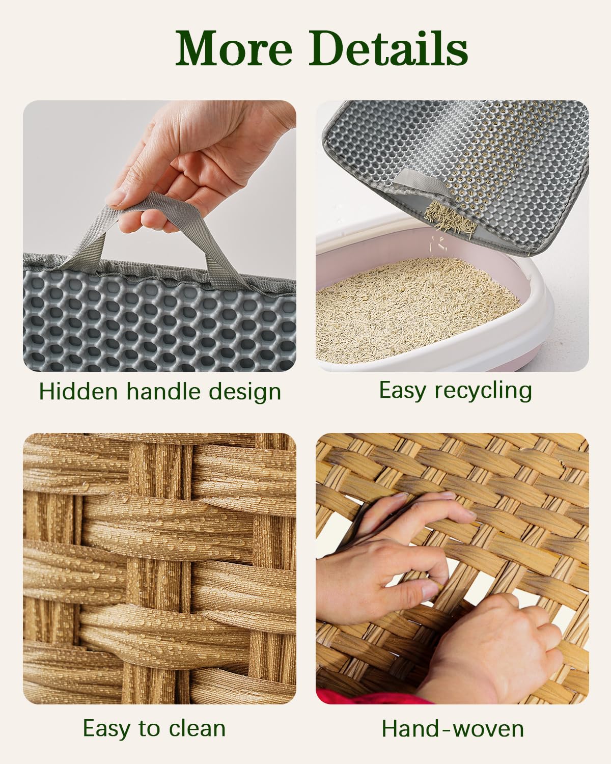 SETVSON Cat Litter Box Enclosure Furniture, Handwoven Rattan Hidden Litter Box with Mat, Large Space Cat House with 2 S-Shaped Hooks 30.3 x 18.3 x 24.4 Inches, Indoor for Living Room Apartment Natural