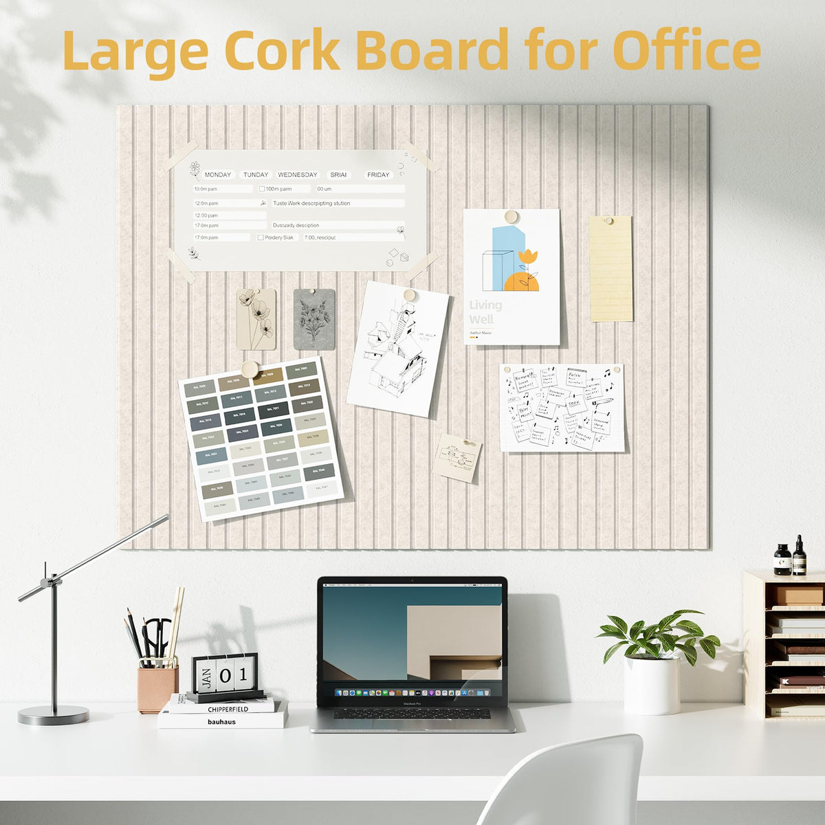 Large Cork Board for Wall 36" x 48" Oatmeal Bulletin Board with Safe Removable Adhesive Squares for Pictures Photos, Alternative CorkBoard Felt Pin Boards Tiles for Office Classroom Wall Decor-12 Pack
